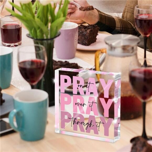 Pink Inspirational Wall Art Pray Over It Bible Verse Desk Decor Christian Gifts - Picture 2 of 7